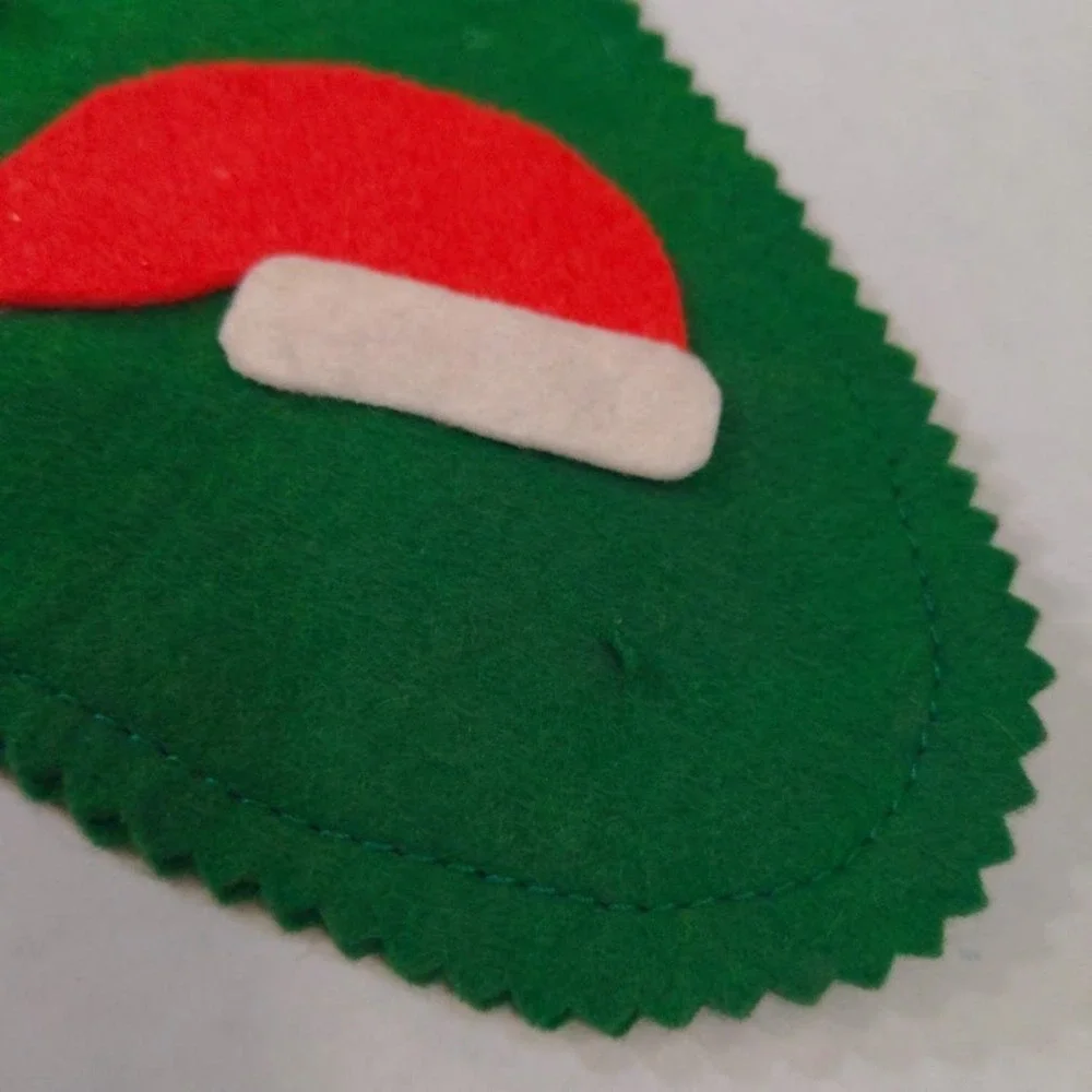 Vintage Handmade Green Felt Christmas Stocking Mark Snowman Star Bell